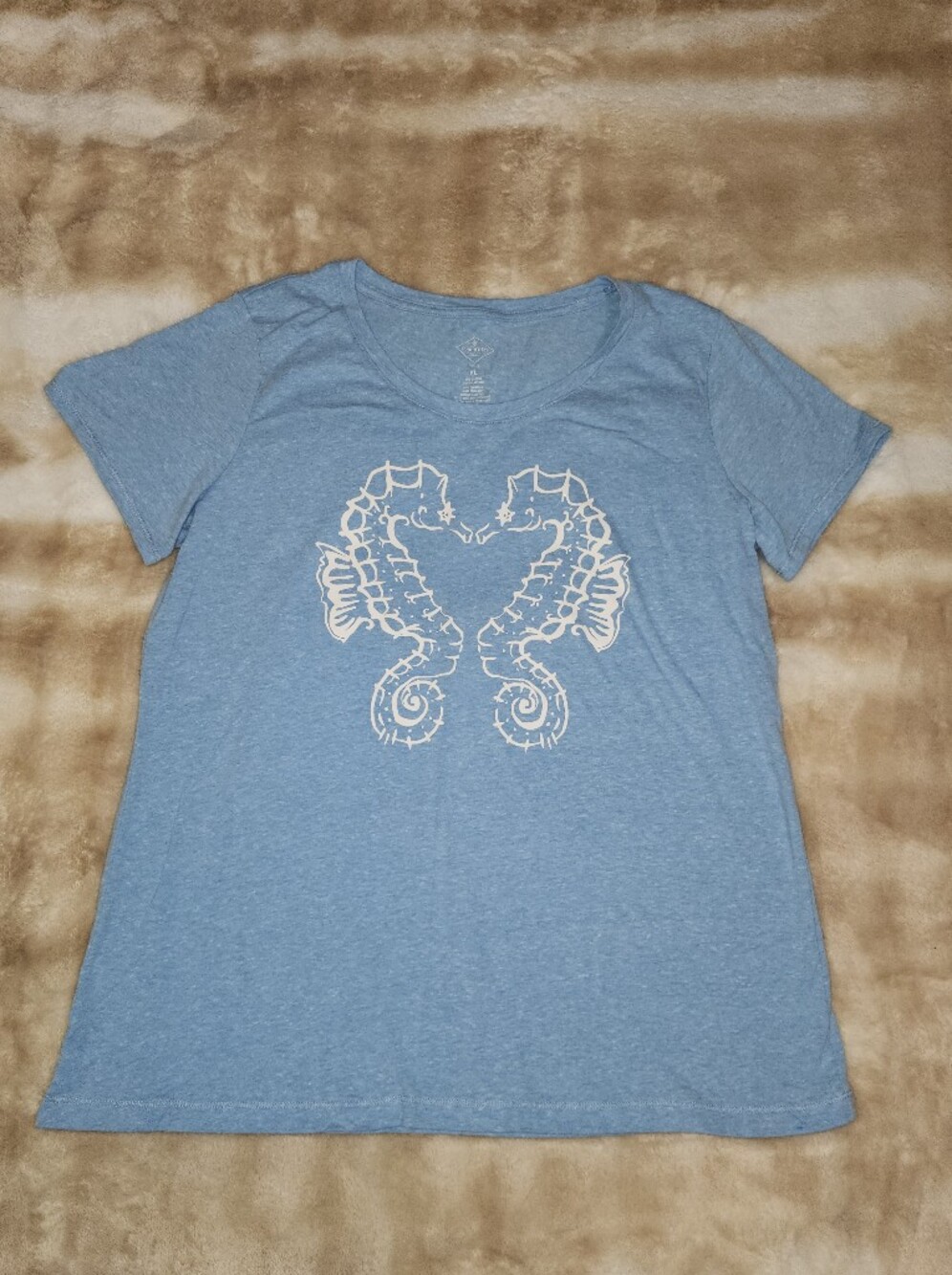Blue Heathered Seahorse Tee Shirt Petite Large